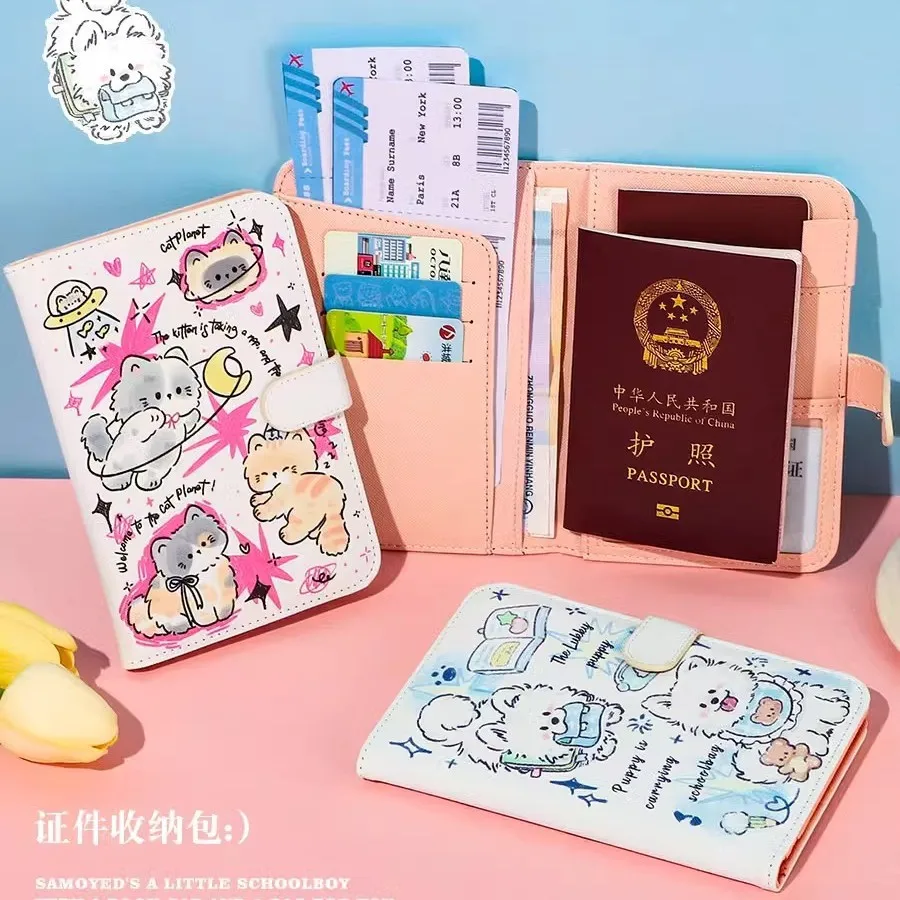 Cute Animal Design Passport Holder & Card Wallet PU Leather Multi-Functional Travel Document Organizer