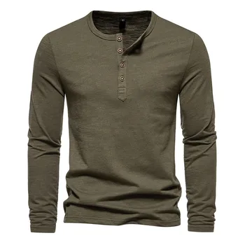 Men Long Sleeve Henley Collar T-Shirt Autumn Winter Solid Color T Shirts Casual Male Basic Tees Top 2024 Clothing 1