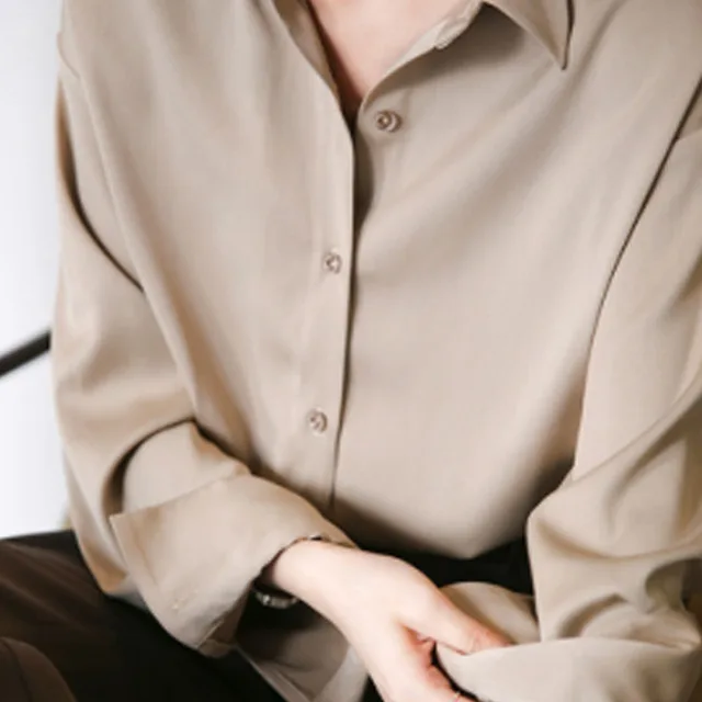 Satin Silk Shirt Vintage Blouse Women 