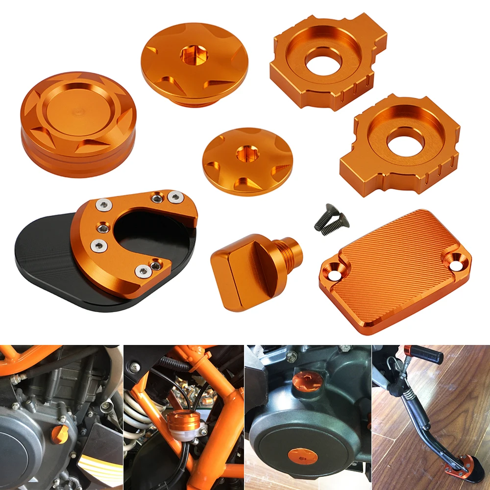 

Аксессуары Duke для 2011-2020 KTM 125 200 390, Крышка Резервуара тормозной жидкости, цепные регуляторы, масляный наполнитель, пробка двигателя, боковая подставка
