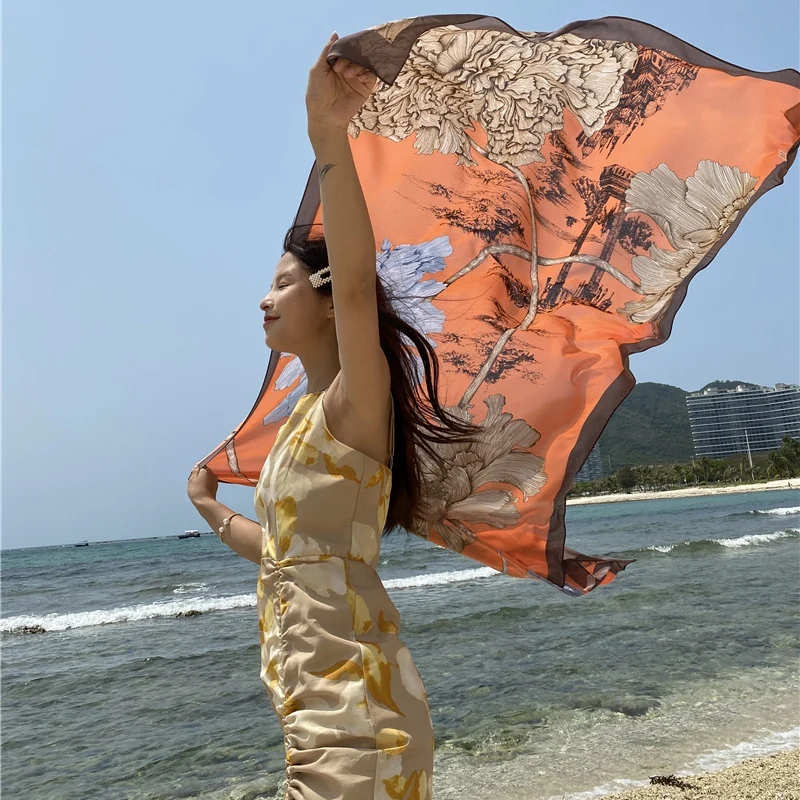 Travel Beach Scarf – Large Floral Sunscreen Shawl, Luxury Sarong Wrap for Women, Swimsuit Cover-Up 90x180cm Safety Accessories Scarves & sarongs