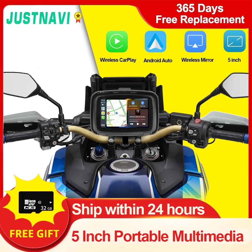 JUSTNAVI5InchPortableGPSNavigationMotorcycleWaterproofCarplay