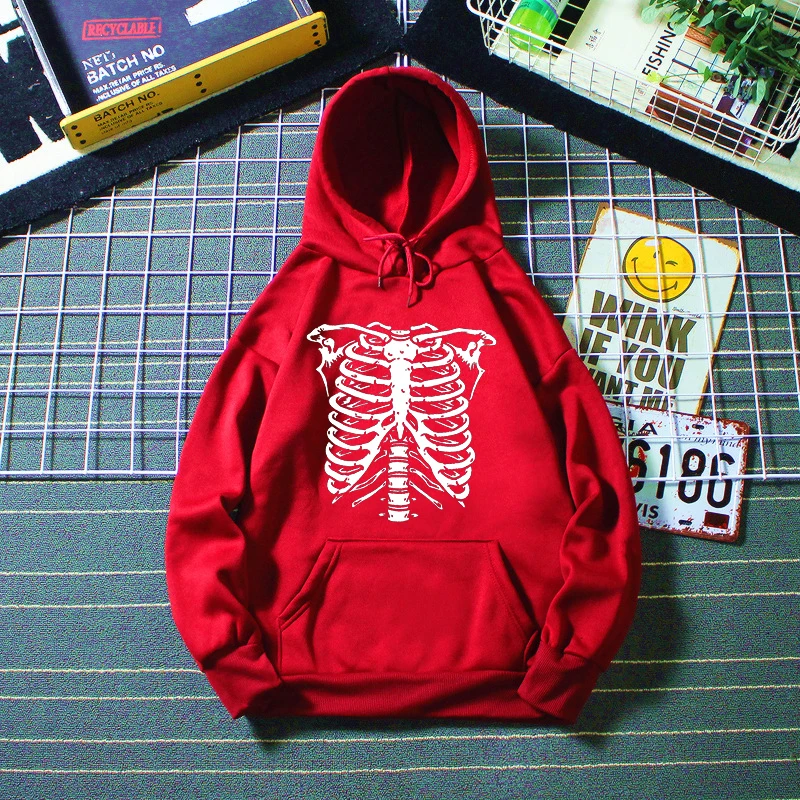 

Y2K Skeleton Printed Hooded Sweater Men's and Women's High Street Retro Loose Simple Retro Casual Long-Sleeved Clothing Top