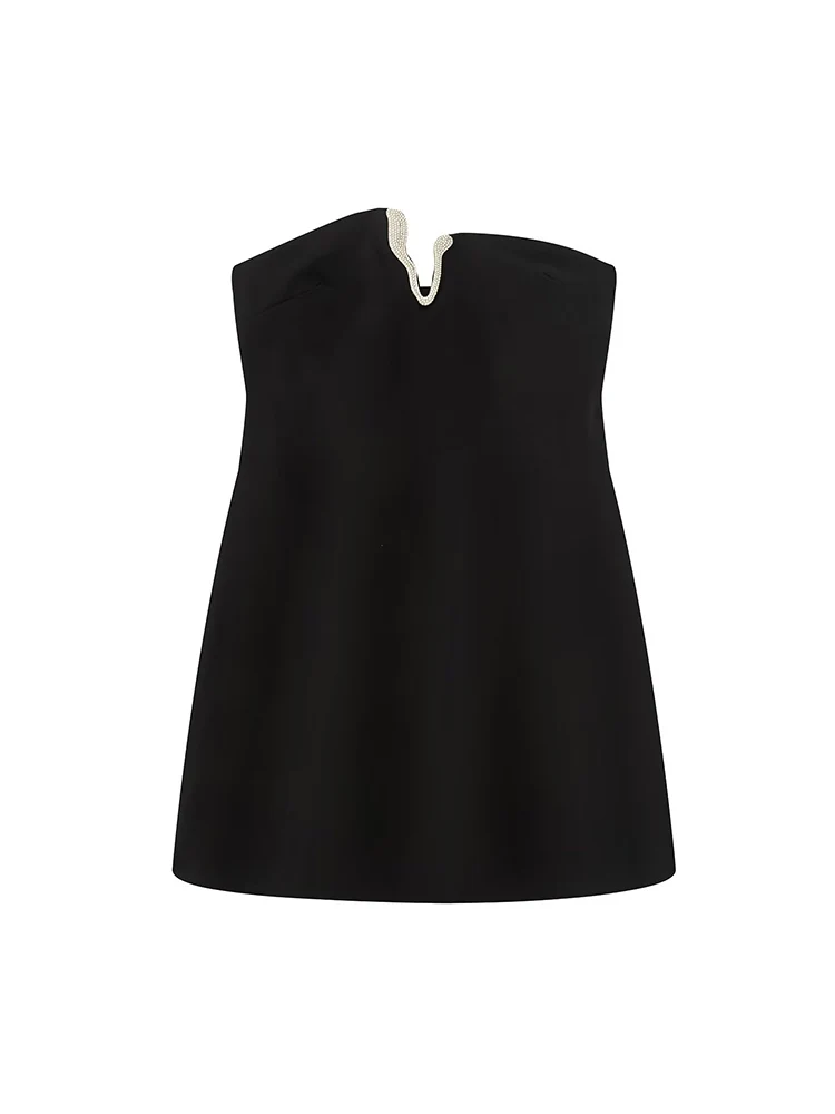 TFMLN Fashion Women Mini Strapless Dress Summer 2025 New Chic Diamond V-neck Sexy Off Shoulder Short Vestidos Elegant Vintage ﻿