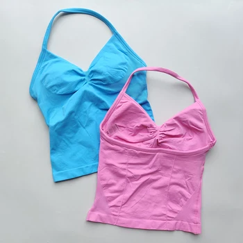 ARFTE Longline Strappy Gym Top Backless Gym Clothes Women Scrunch Built-in Bra With Removable Cups Yoga Tank Tops 2