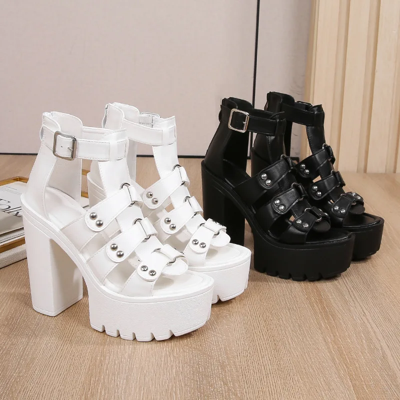 Comemore Summer New Chunky Heeled Sandals Women Buckle Strap