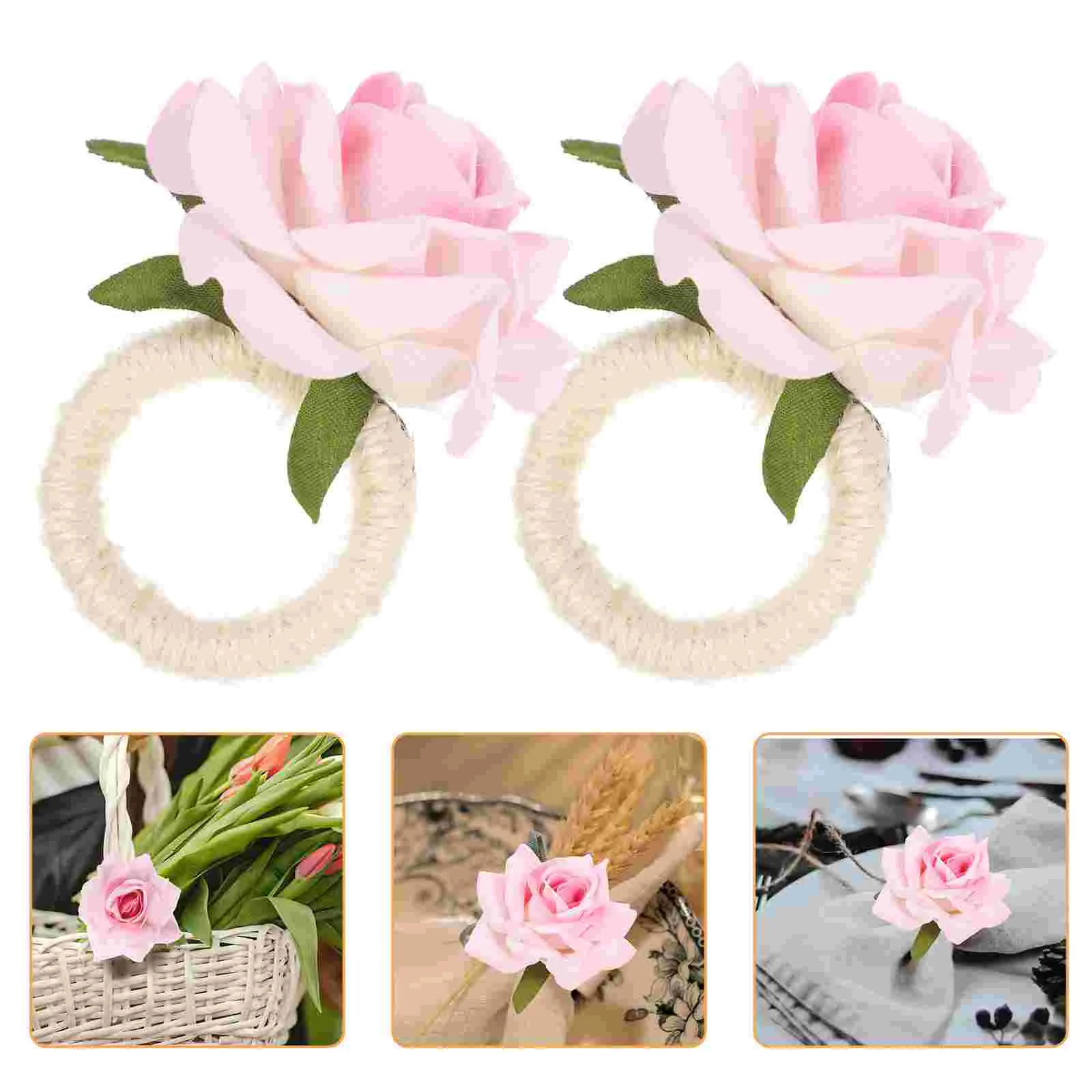 

4pcs Artificial Flowers Napkin Rings Rose Napkin Holders Wedding Banquet Napkin Buckles