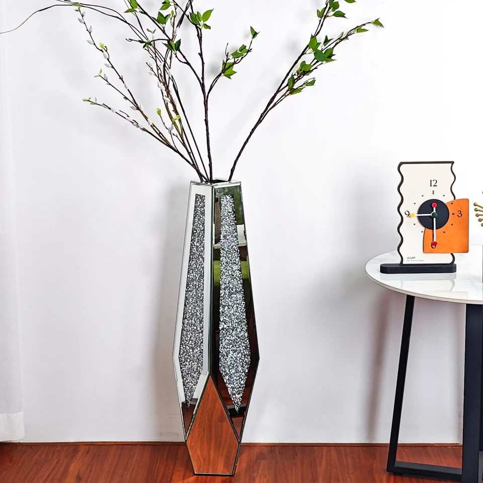 Large Crushed Diamond Mirrored Flower Vase