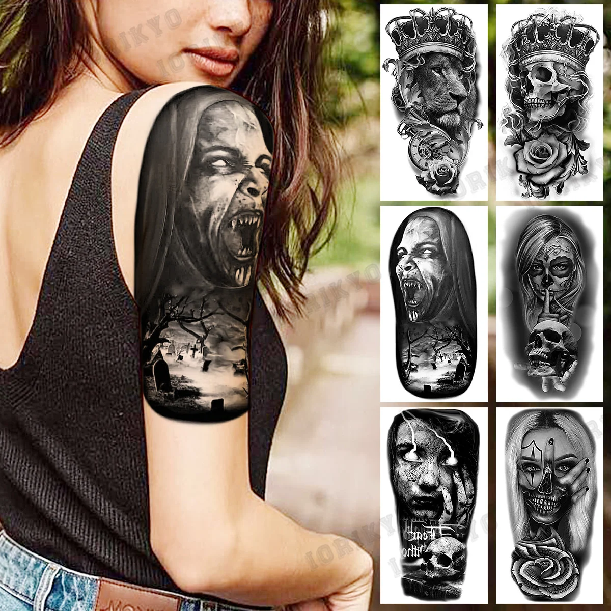 Black Devil Vampire Arm Temporary Tattoos For Women Adult Skull Lion Crown  Compass Fake Tattoo Washable Body Art Painting Tatoos - Temporary Tattoos -  AliExpress