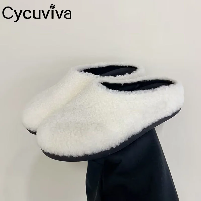 

New Wool Platform Half Slippers Women Autumn Wrap Toe Slides Thick Sole Flat Fur Shoes Woman Fashion Summer Flat Slippers Femmel