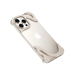 Premium Aluminum Alloy Shockproof Luxury Armor Case with Clear Back Cover - iPhone 15 Pro (Titanium)