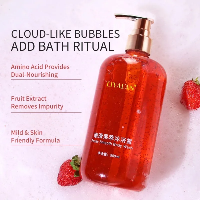 500ml Tropical Fruity Anti-Acne Brightening Exfoliating Body Wash with Scrub Granules Shower Gel