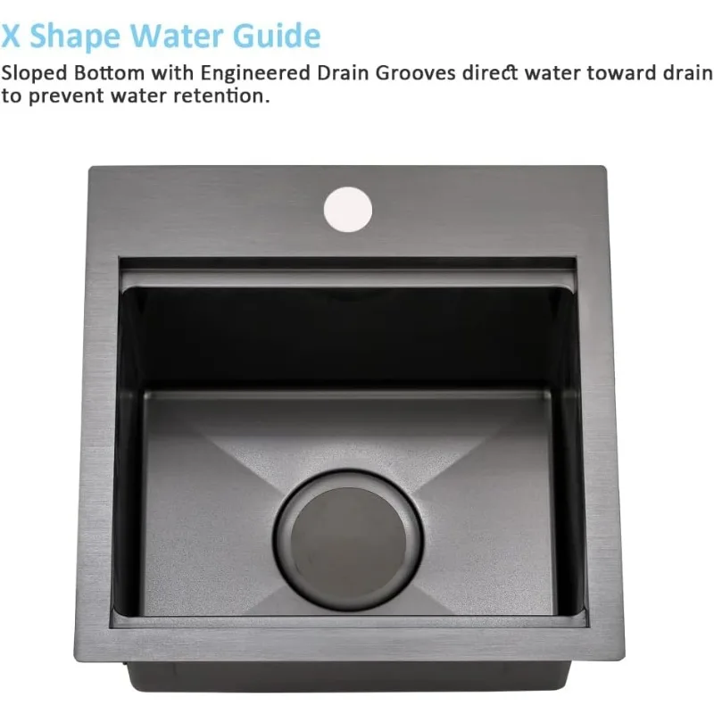 15 Inch Black Drop In Bar Sink Bar Outdoor Rv Sink 16 Gauge Black Stainless Steel Single Bowl Kitchen Sink with Cutting Board 5