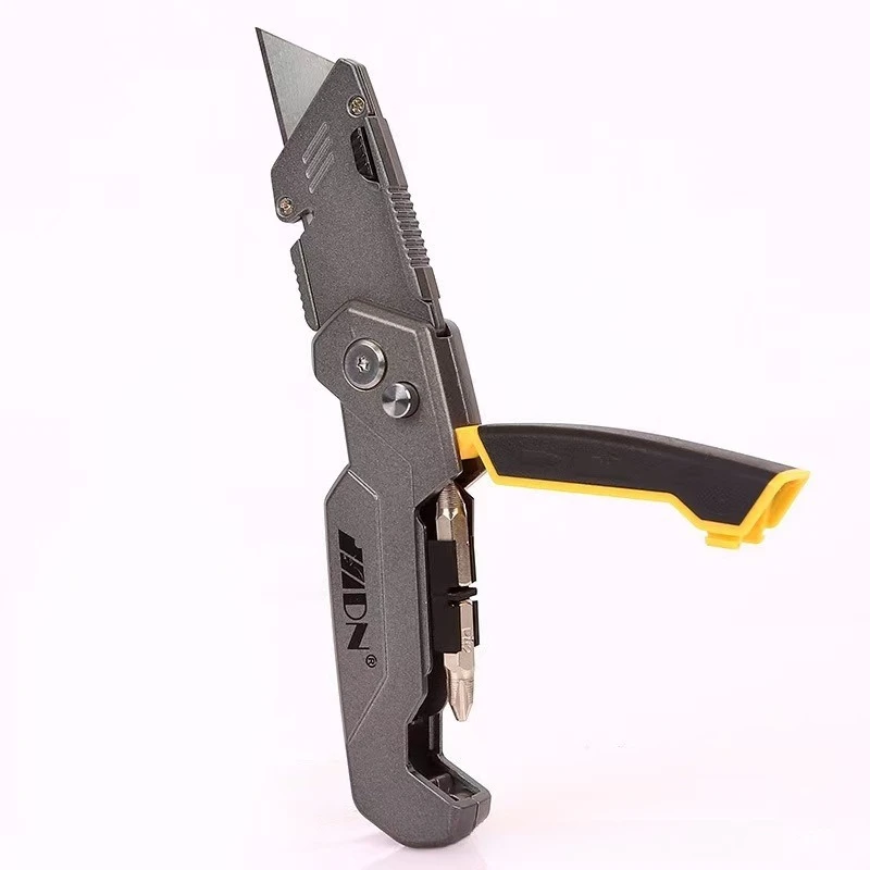 알루미늄 합금 다기능 접이식 유틸리티 나이프 (드라이버 비트 포함, 십자/평면 헤드, 종이 커터, 패키지 오프너)