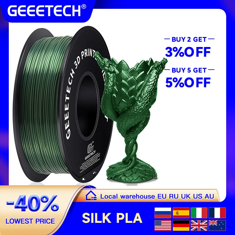 

GEEETECH Silk PLA 3d Filament Wire 1kg 1.75mm Spool Wire 3D Printer Material 3D Print Refills, Fast Delivery Vacuum Package