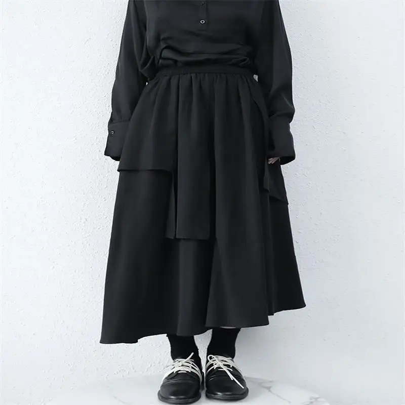 

Юбка в стиле ретро, свободная однотонная простая модная Асимметричная дизайнерская юбка черного цвета, большие размеры, весна-осень