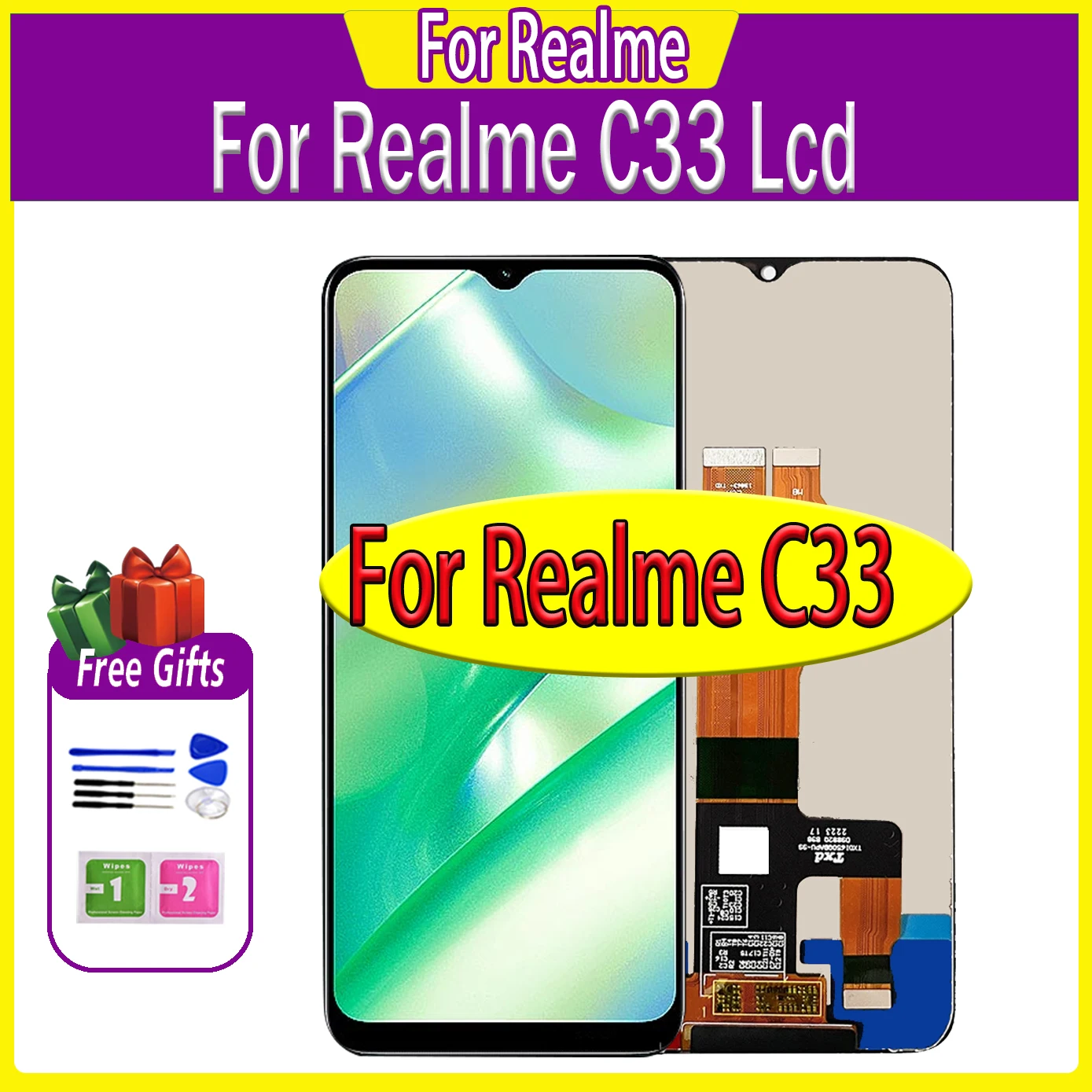 

Дисплей 6,5 ''для Oppo Realme C33 RMX3624, ЖК-экран с дигитайзером в сборе для Realme C33, ЖК-дисплей 10 касаний