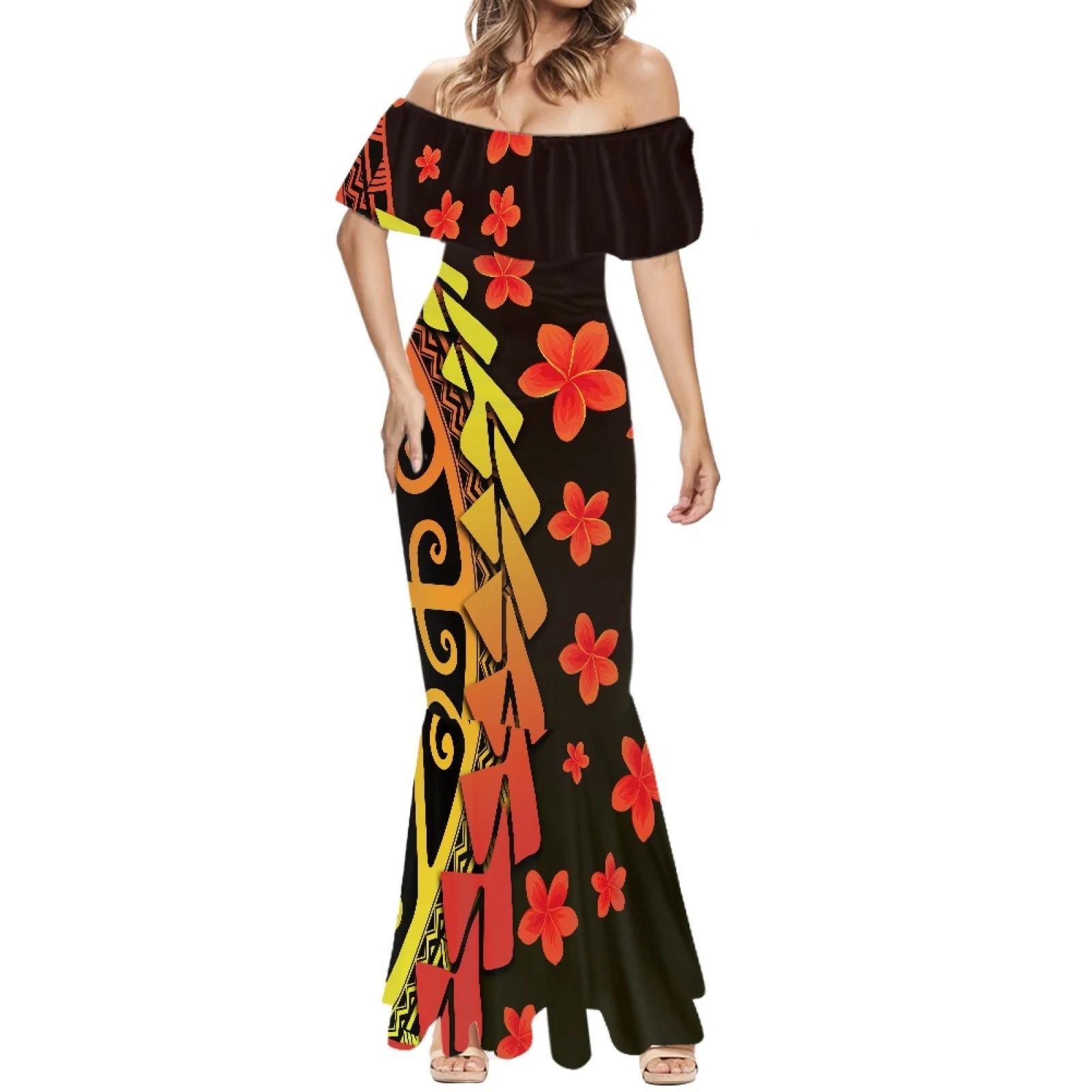 

Polynesian Tribal Samoan Totem Dress for Women, Sexy Luxury Prints, Lotus Sleeve, Casual Beach Vacation, Street Clubwear, Tattoo