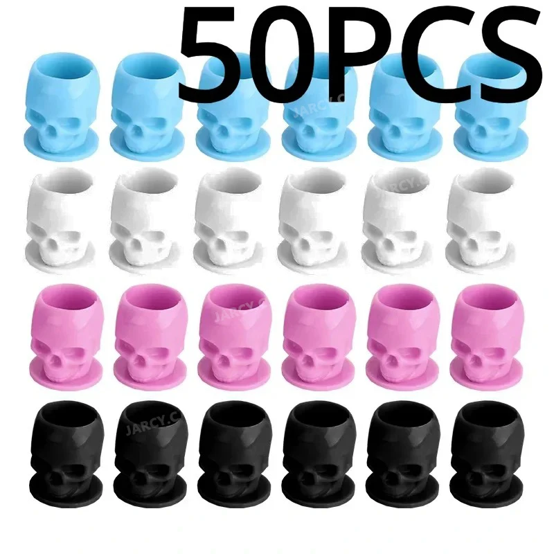 

50-Pack Skull Microblading Tattoo Ink Cup Disposable Pigment Cup Holder Cup with Base Hygienic Permanent Makeup Tattoo Supplies