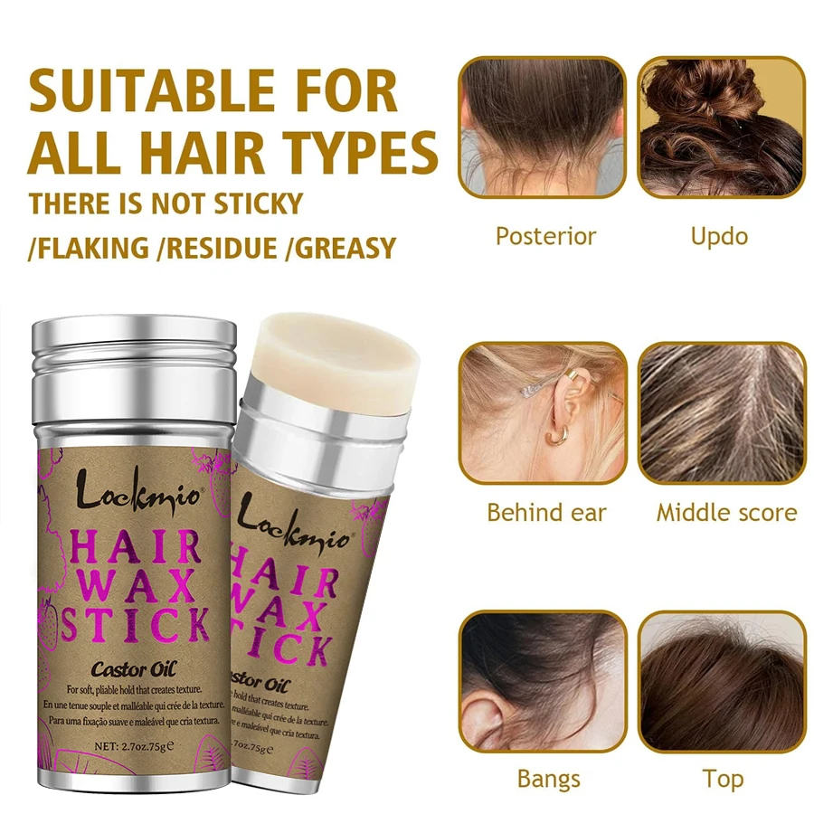 Styling Hair Wax Stick High Shine Smooth Hair & Wig Solid Wax Stick Natural Long-Lasting Anti-Frizz Pomade Cream 3comb Kit