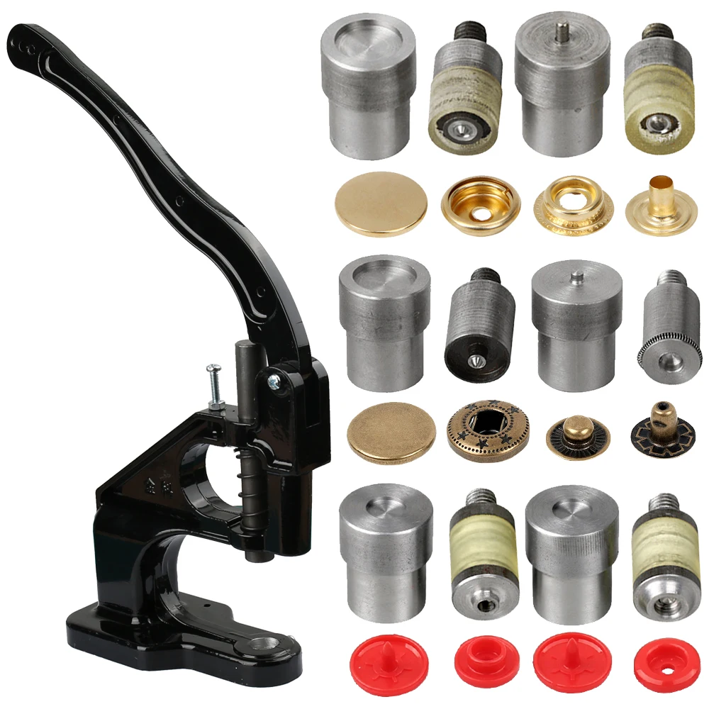 Snap Fastener Buttons Dies with Hand Punch Press Machine Kit for Clothing Bags Jeans Leathercraft Sewing Accessories