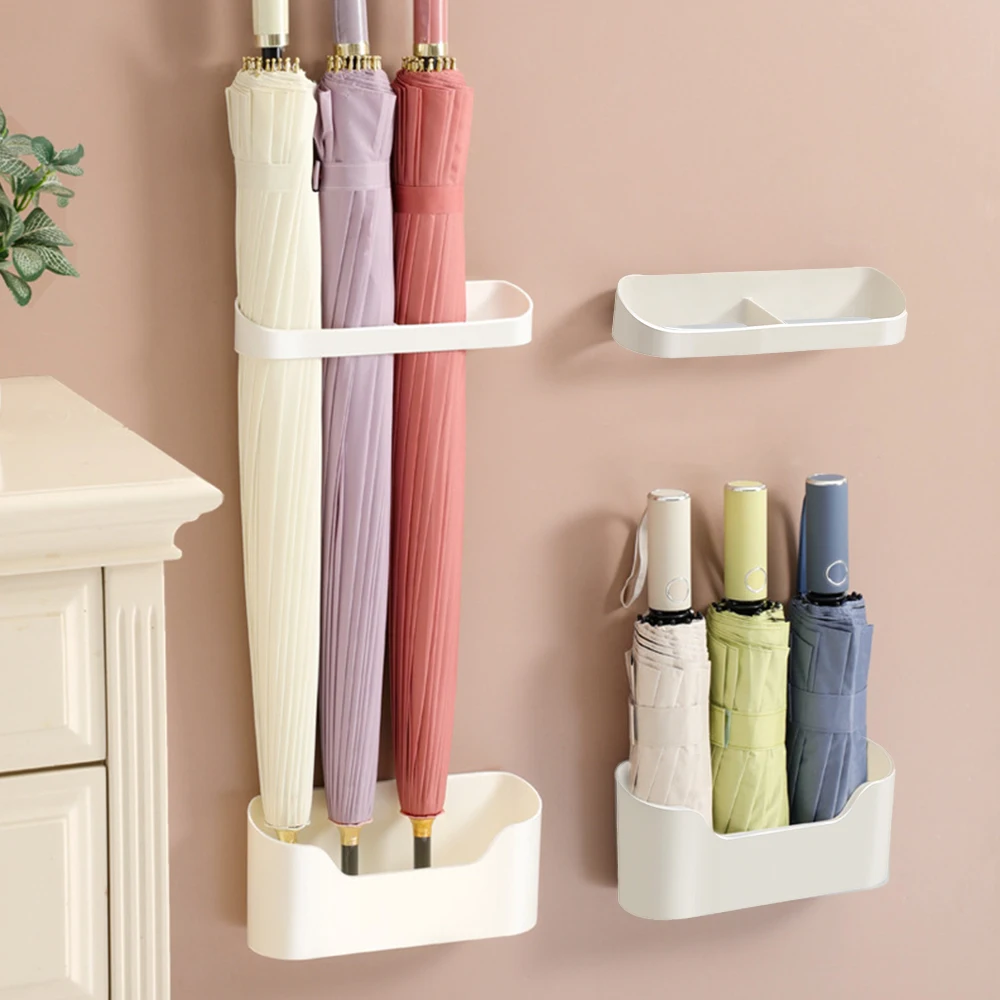 Wall-mounted Umbrella Holder Nail Free Fastener Style Adjustable Home Umbrella Storage Rack Long and Short Stand