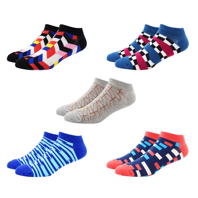 5 Pairs Novelty Funny Casual Ankle Socks Fashion Colorful Harajuku Grid Space Cotton Men Socks Happy Men Socks Size EU39-46 DW001-5 Pairs