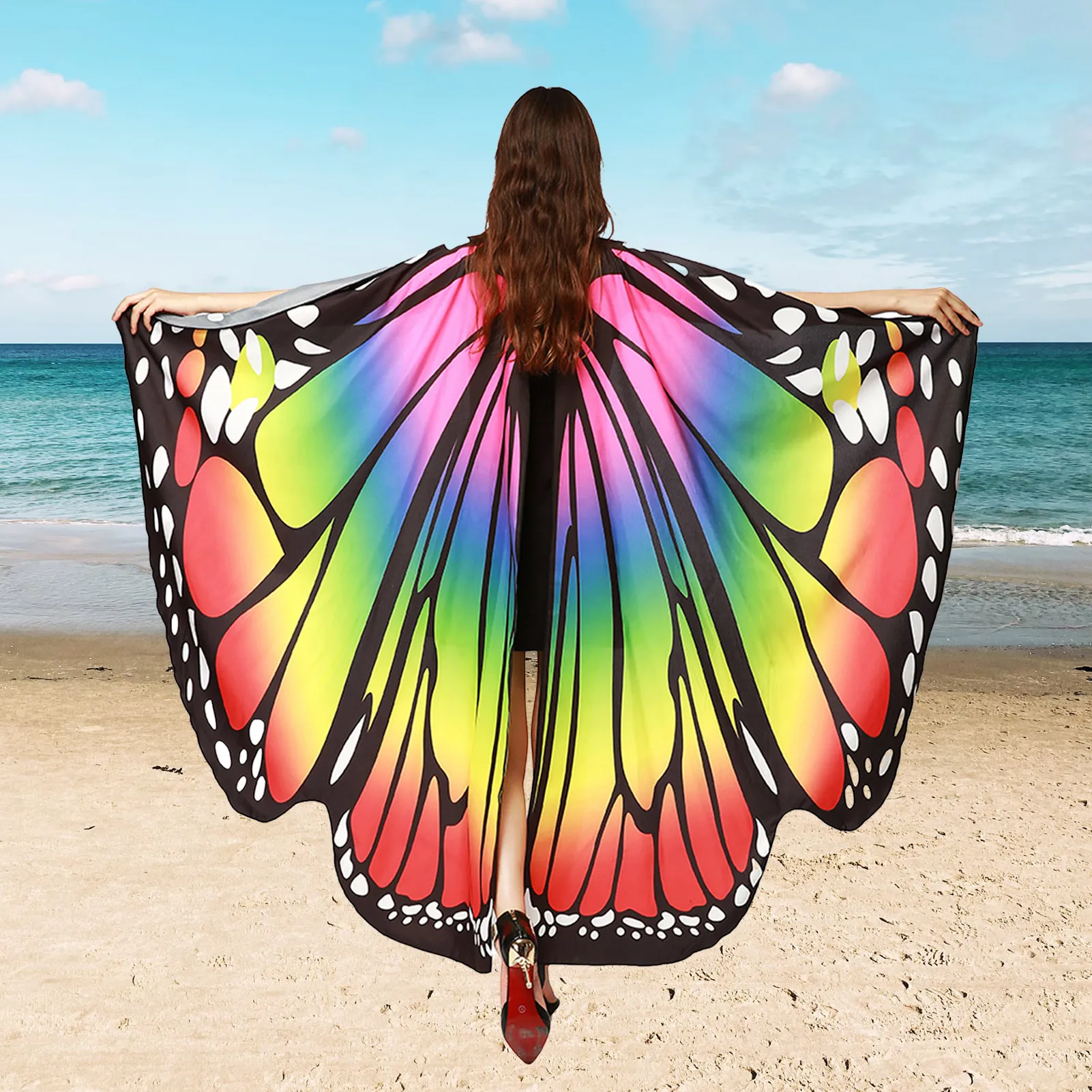 Halloween Butterfly Wings Costume Butterfly Shawl Double Side Printed Fairy Cape Festivals Carnival Cosplay Performance