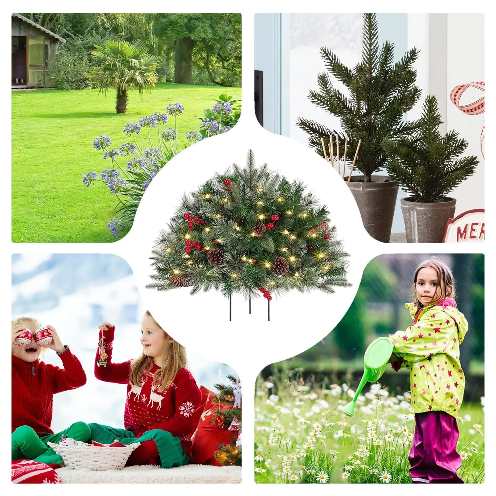 Christmas Urn Filler Prelit Filler Outdoor Christmas Tree Sparkling Light Branches Ornaments For Cemetery Winter Front Nativity