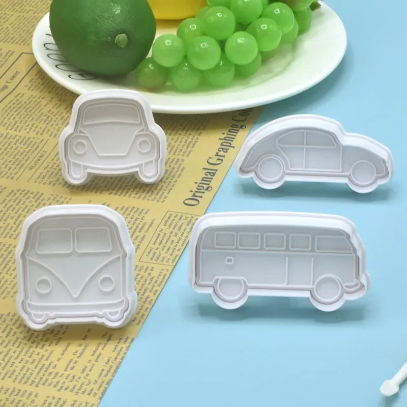 4Pcs Traffictool Cars Cookie Cutters Plastic Embosser Cookie Molds Kids Birthday Party Baking Stamp Decor Supplies Baby Shower cookie cutter baking mold cookie mould cookie printing mold
