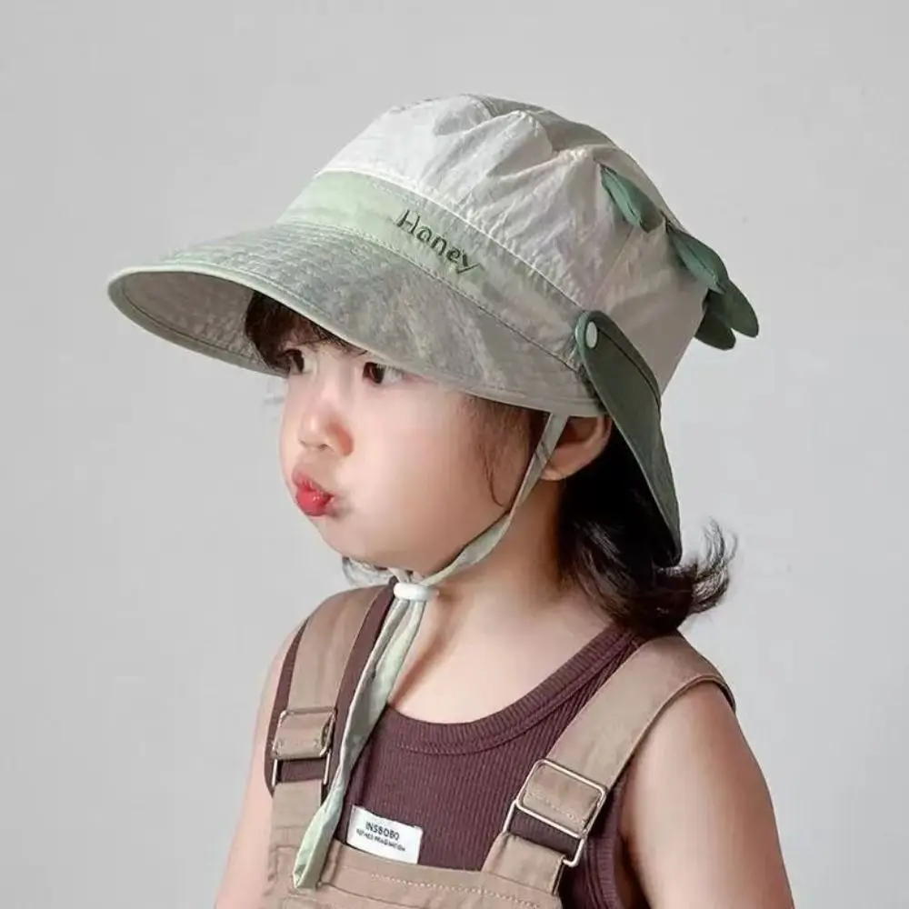 Quick-dry Cartoon Animal Bucket Hat Letter Embroidery Detachable Summer Sunhat Shading Hat Anti-UV Sun Hat