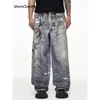 3D Printed Trouser Chain Loose Washed Digital Graffiti Keychain Printed Jeans Men Luxury Jeans 1