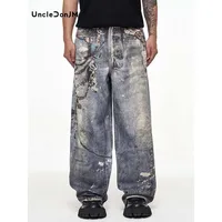 3D Printed Trouser Chain Loose Washed Digital Graffiti Keychain Printed Jeans Men Luxury Jeans 1