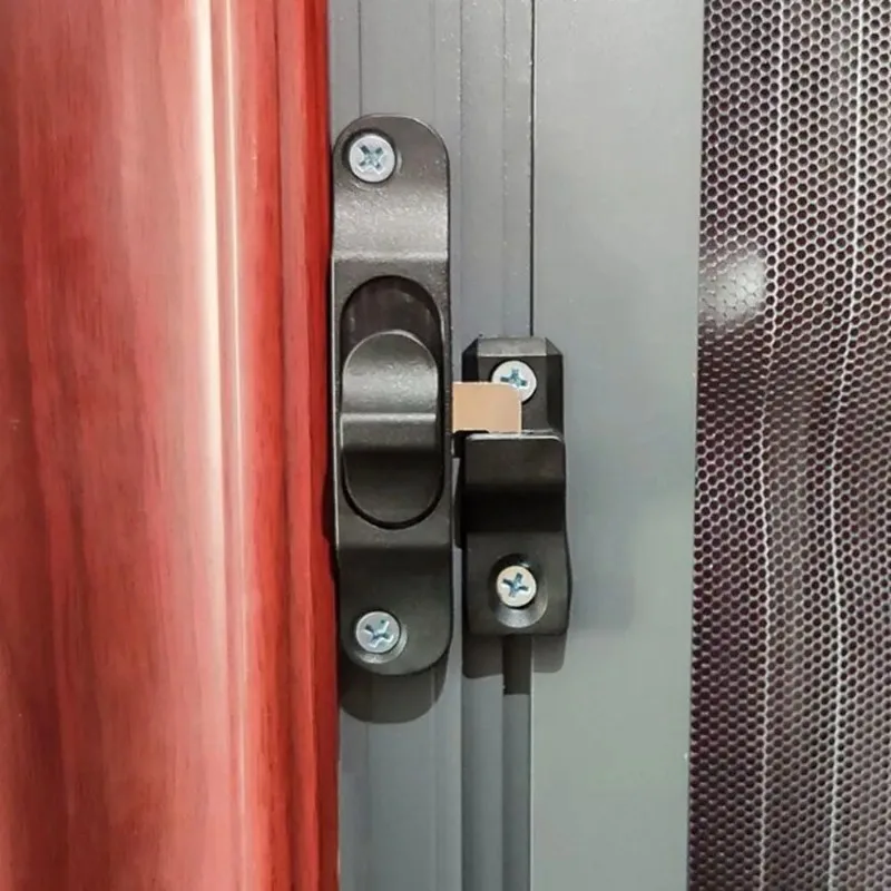 Chiusure per porte con schermo pieghevole scorrevole Trackless Serrature con gancio per finestra in rete push-pull Serratura antifurto Fibbia Chiusura universale sinistra e destra - immagine 6
