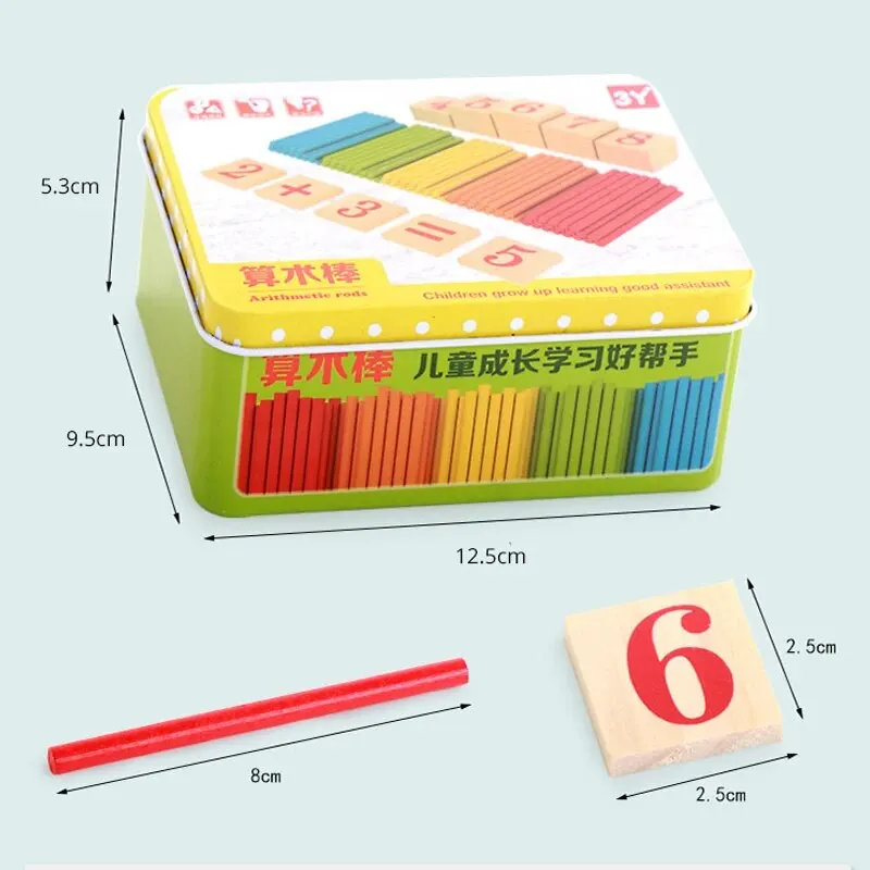 1 Set Kids Preschool Toys Montessori Counting Sticks Rods With Iron Box Math Education For Boys And Girls 6