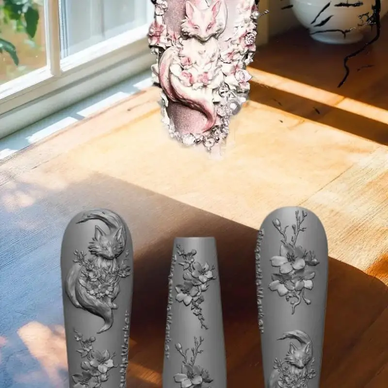 Flower Fox Transparent Silicone Nail Molds DIY Nail Art Decoration Manicure Design Tools 3D Acrylic Nail Art Carving Mold Charms