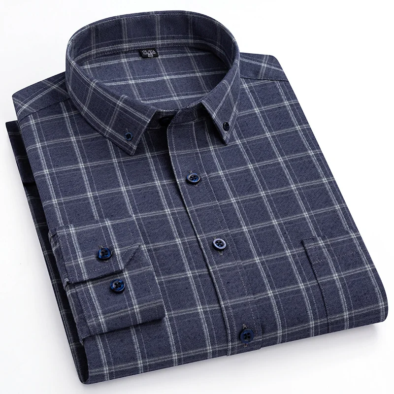 

Men's classic pure cotton plaid simple breathable long-sleeved shirt business slim casual comfortable street work formal wear