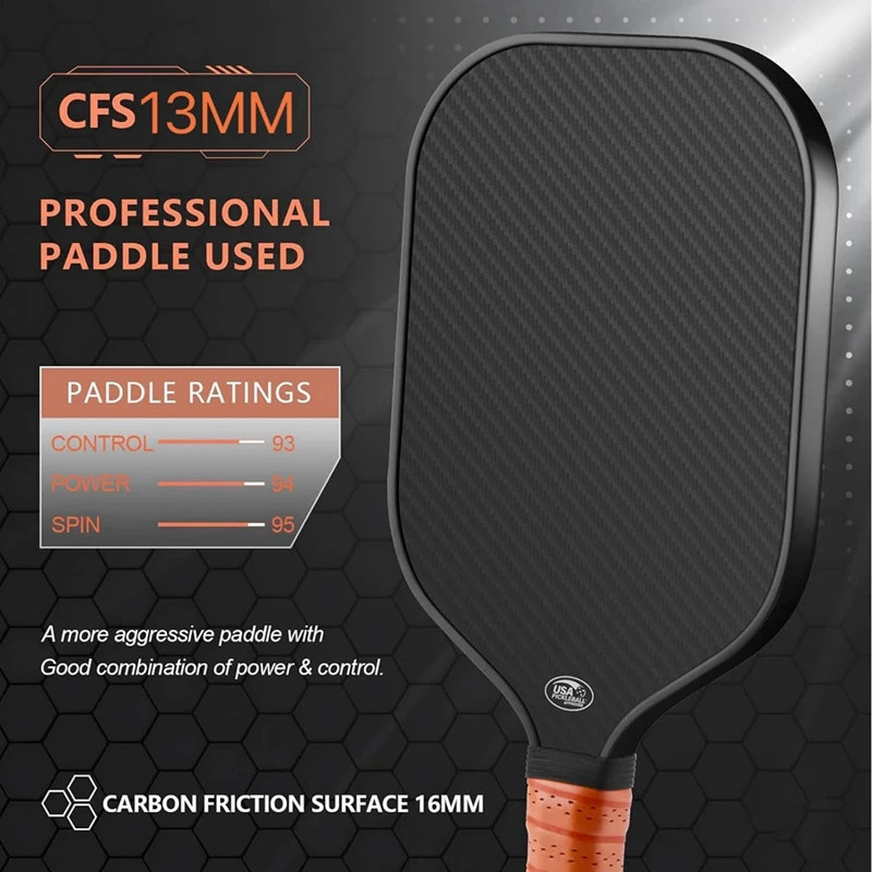 New-16MM Pickleball Paddle 3K Carbon Fiber Surface PP Honeycomb Core Enhanced Power Anti-Slip Hand Grip Paddle