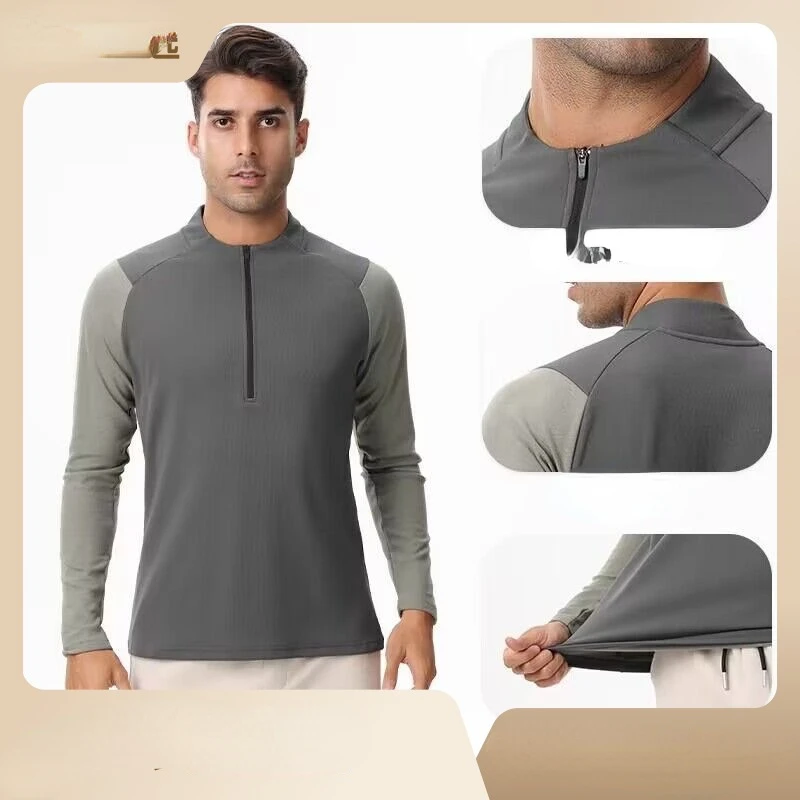 

Lul Men's Long sleeved Half Pulled Spring and Autumn T-shirt Sports Running Outdoor Sweater Round Neck Fitness
