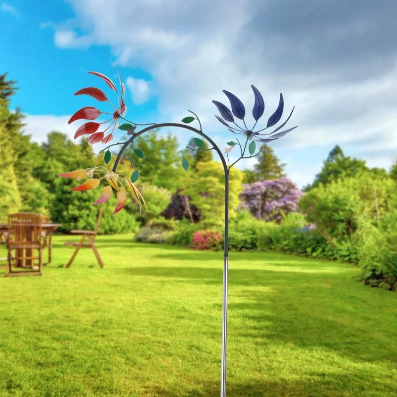

Большая металлическая ветровая вертушка с тремя вращающимися цветами и бабочками, ветряная мельница, ветровая скульптура для