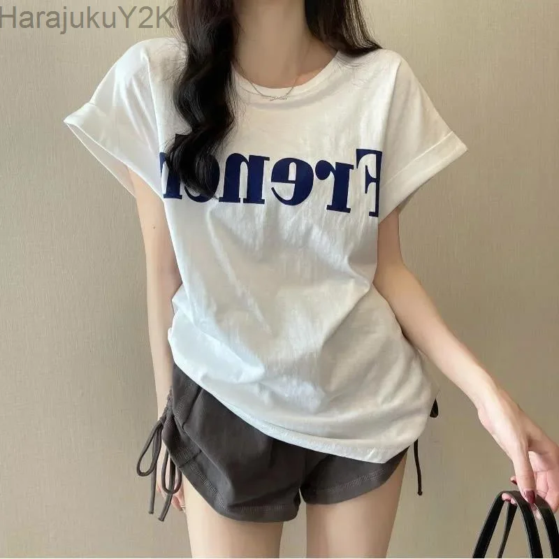 

2023 NEW Women Tops Tshirt Summer Female Letter Appliques Luxury Brand T-Shirt Short Sleeve High Quality Casual Cotton Tees