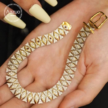 Aazuo Real Jewelry 18K Yellow Gold Real Diamonds High Quality Luxury Bracelet For Woman Upscale Trendy Wedding Engagement Party