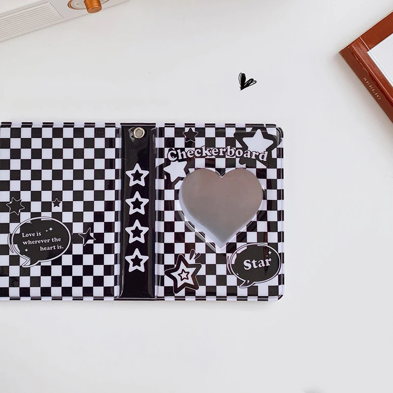 40 Tasche Piccolo Album Fotografico Nero Bianco Scacchiera Porta Carte Fotografiche Ins Simple Kpop Photobars Album Binder Kpop Idol Cards
