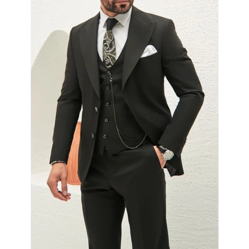 

Black Men Three-piece Suit Slim Fit Stylish Men's Wedding Tuxedos Suit Set Slim Fit Solid Color Formal Business Blazers