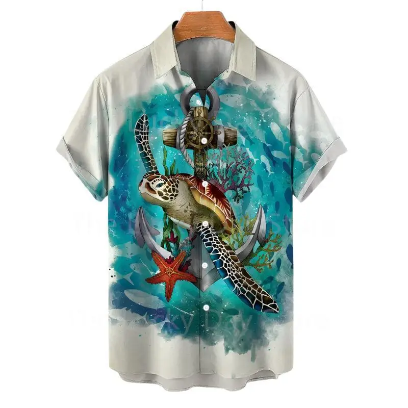 thumbnail image 1 of Camisas hawaianas para hombre, camiseta informal con estampado 3D de peces, camiseta de verano de gran tamaño con estampado de dibujos animados, elegante camisa de playa para vacaciones, 1 of 5