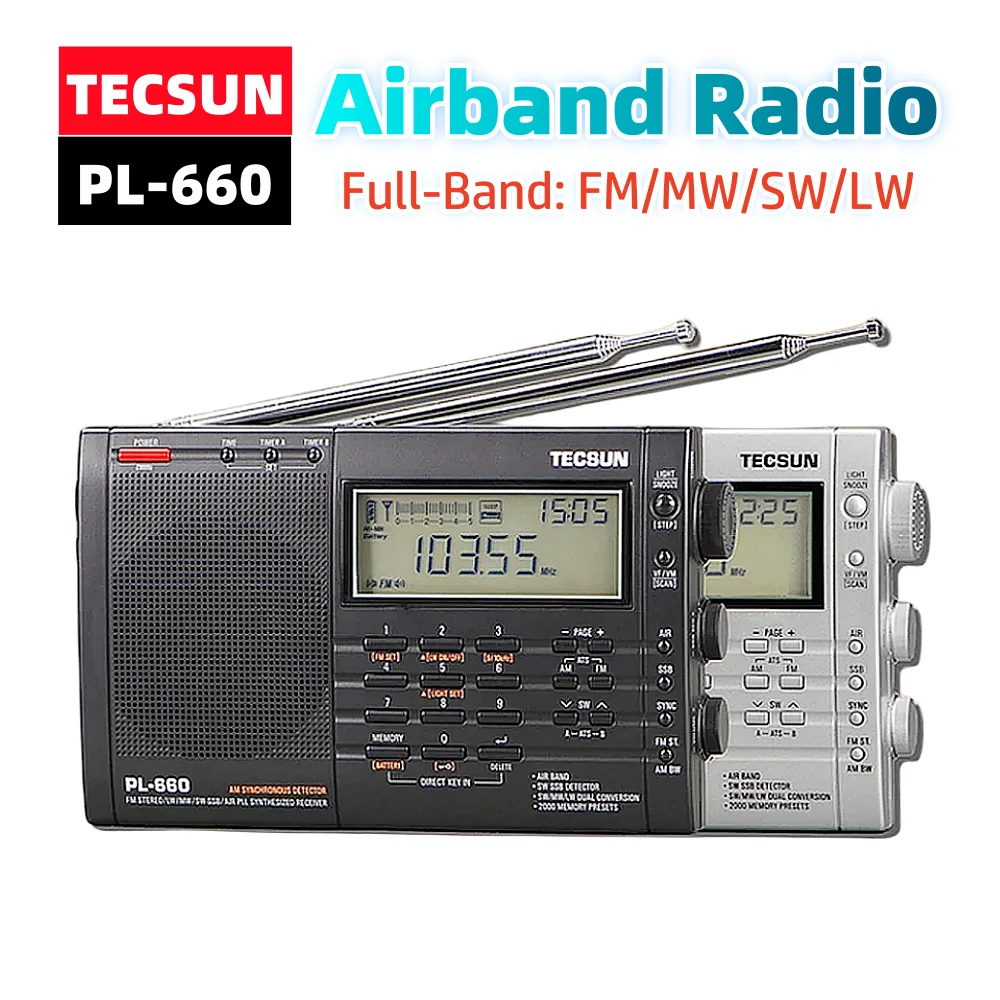 Tecsun Pl-660 Radio Airband Fm/Mw/Sw/Lw Multiband Digital Tuning Appassionato Radio Ricevitore Ad Alta Sensibilità Pll Ssb Vhf Air Band