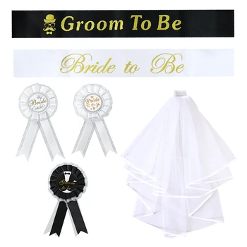 Decorazione di nozze Sposa per essere/sposo per essere fascia da addio al nubilato Distintivo con fascia in raso Velo bianco Gallina Addio al nubilato Forniture per decorazioni