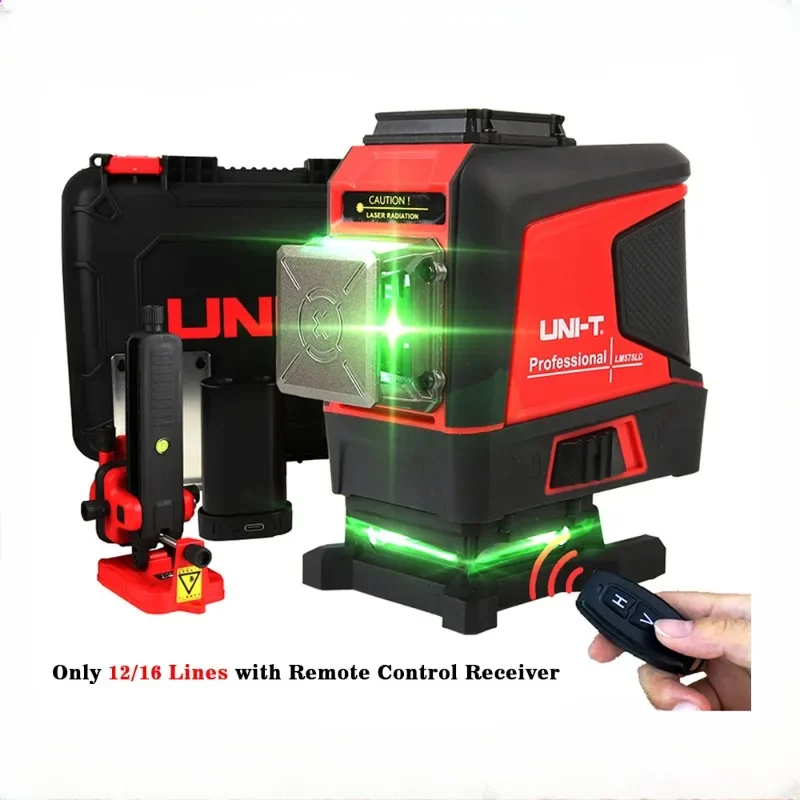 

UNI-T Laser Level with Receiver 2/12/16 3D Green Lines 360 Horizontal Vertical Self-Leveling Cross Remote Control Measure Tool
