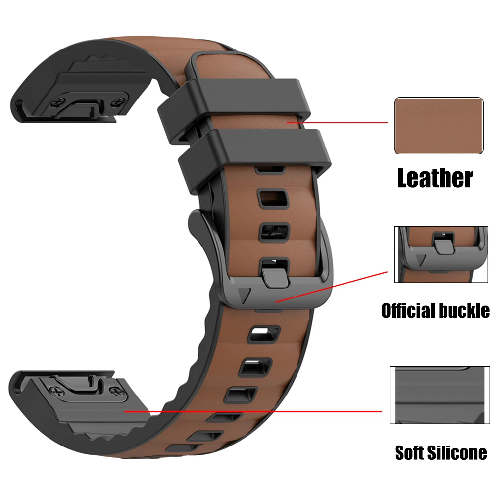 Premium 22/26mm QuickFit Leather Silicone Strap - Stylish Watch Band Bracelet
