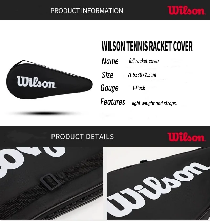 Wilson Tennis Racket Bag Cover Daily Lightweight Single Shoulder Sports Bag Portable Court Professional Racket Bag Durable 2
